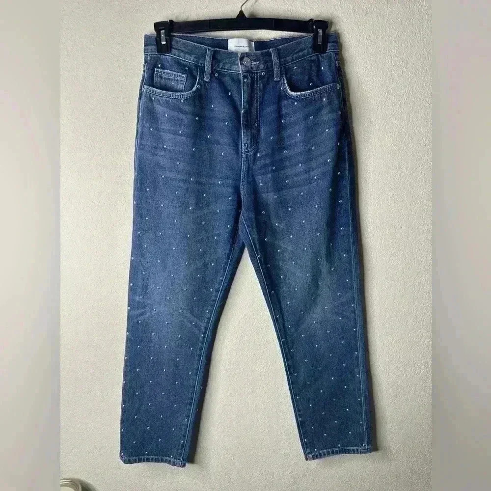 Current/Elliott Vintage Cropped high waist Slim Studded jeans Sz 29